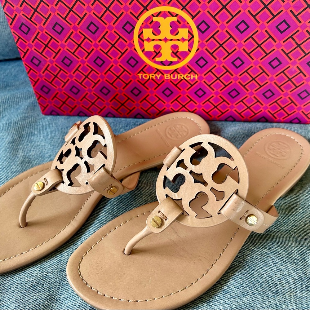 Tory Burch Tan Thong Sandals with Medallion